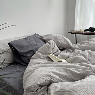 40支全棉水洗棉四件套 简约色织纯棉被套床单款100棉床品不起球