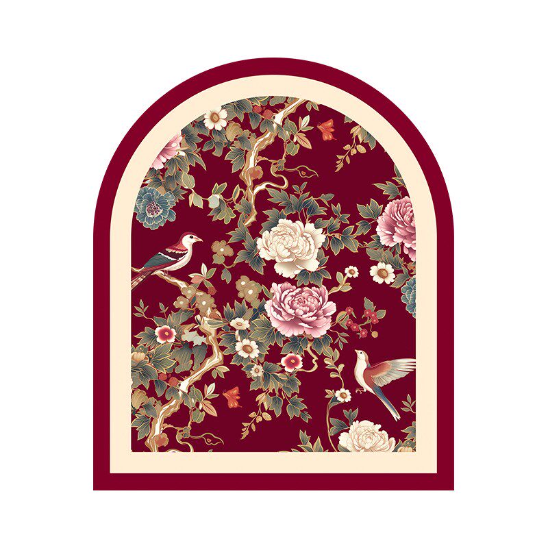 红韵牡丹美式高级感红色喜庆入户地垫玄关门口防滑皮革垫免洗地毯