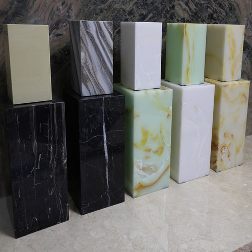 银白龙大理石摆台落地基座玄关酒店展厅样板房艺术品摆件展示底座