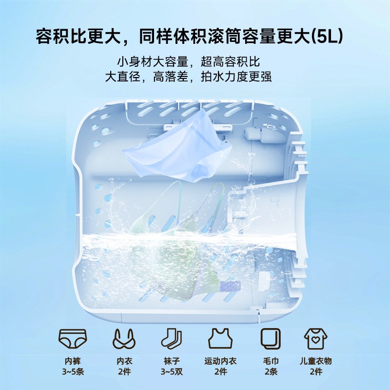 内衣洗衣机滚筒式全自动洗烘一体可脱水内裤分洗母婴级小型洗衣机