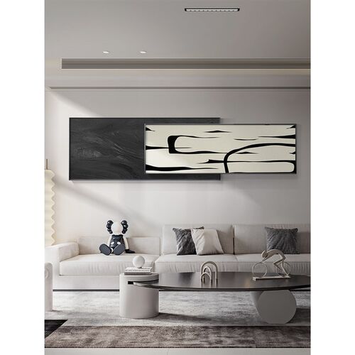 现代简约客厅装饰画黑白抽象极简沙发背景墙挂画高档肌理叠加壁画