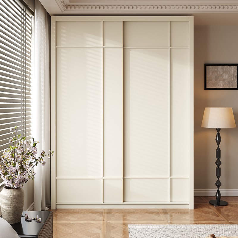 定制实木推拉门衣柜家用卧室现代简约移门小户型骨骼线滑门大衣橱
