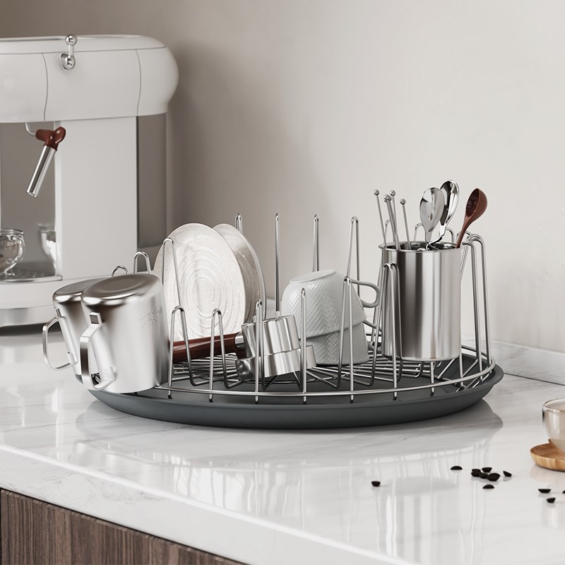 圆形304不锈钢厨房碗碟架沥水架晾碗架台面置物架碗筷碗盘收纳架