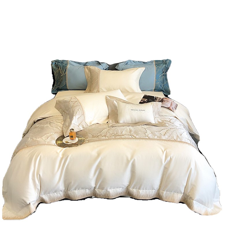 欧式奢华100s双股长绒棉刺绣四件套金线树叶绣花高档纯棉床上用品