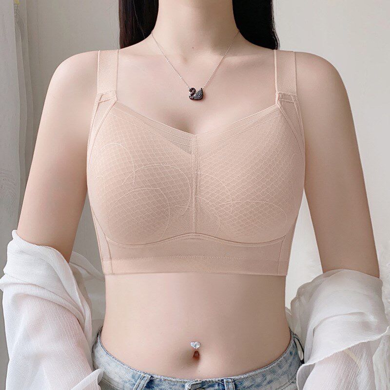 内衣防下垂收副乳聚拢大胸显小夏季薄款夏季薄款五排扣调整型文胸