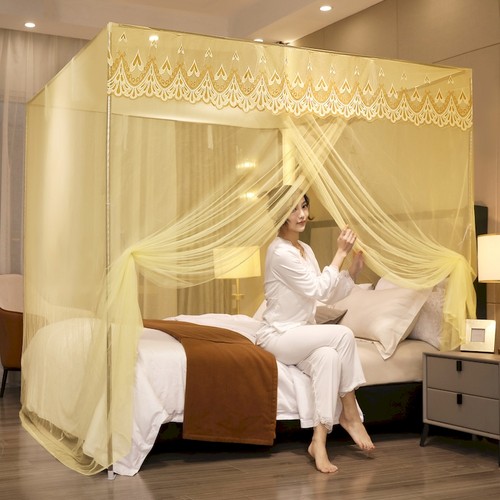 新款单开门落地蚊帐带不锈钢支架加粗加厚1.2m1.5m单双人床家用两