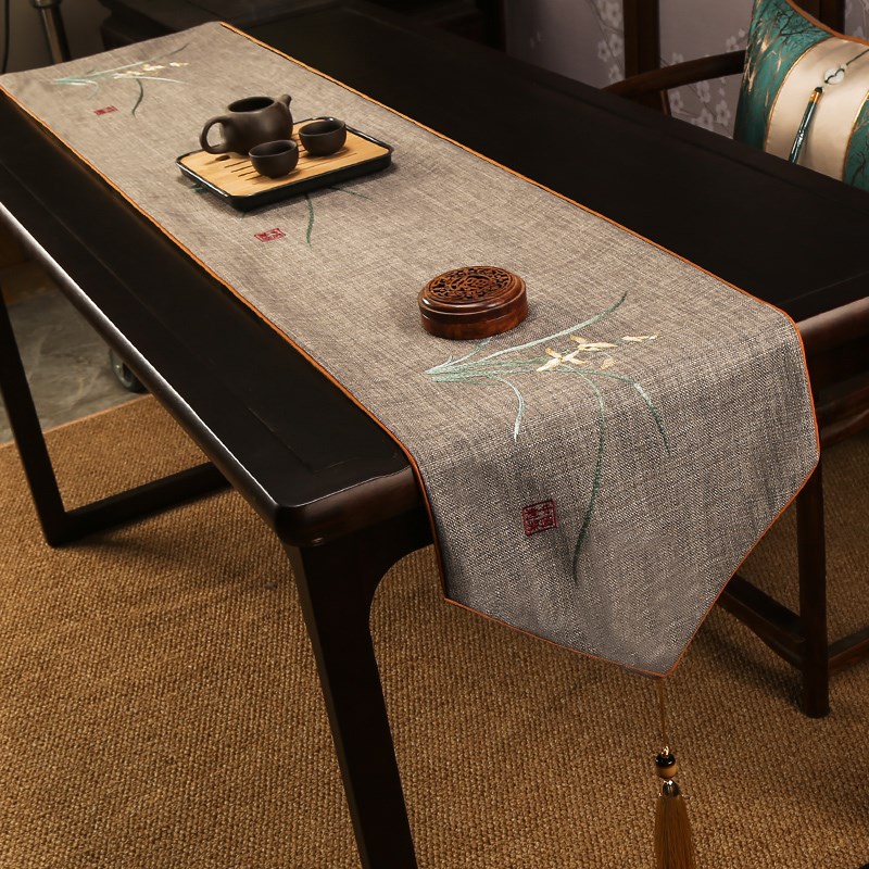 桌旗定制新中式现代简约茶旗古典茶几布餐桌布艺长条床旗茶桌垫布