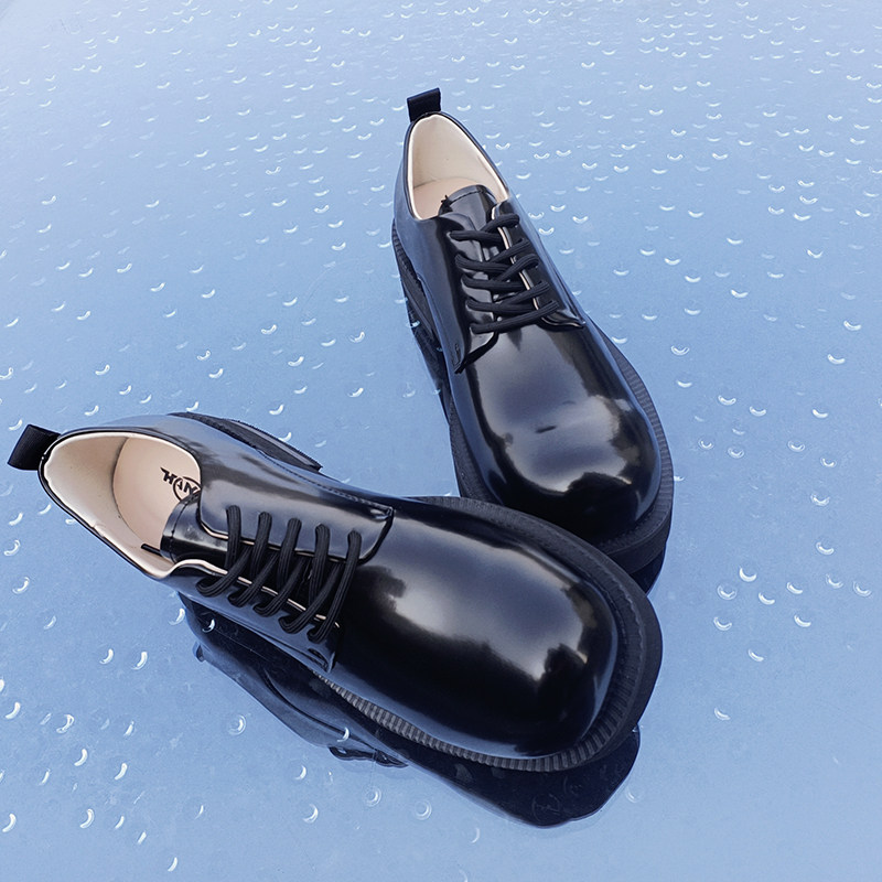 厚底增高皮鞋男青年大头圆头漆皮亮皮简约经典正装时尚低帮夏季潮