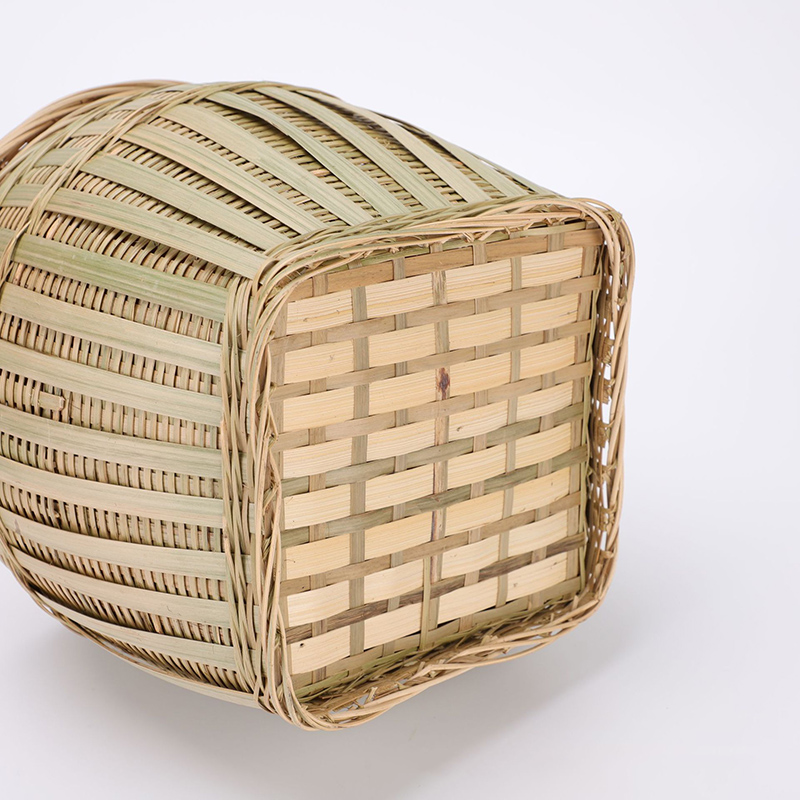 竹编手提篮竹篮子带盖子圆形方底头层竹青编织 收纳鸡蛋篮竹筐