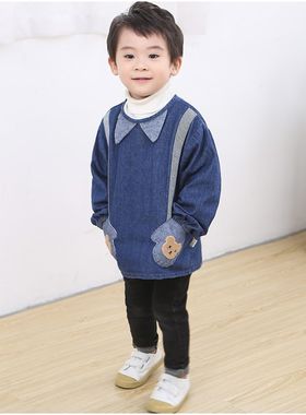 春秋冬牛仔长袖罩衣男女宝宝反穿衣儿童婴幼儿吃饭衣倒褂衣围衣新