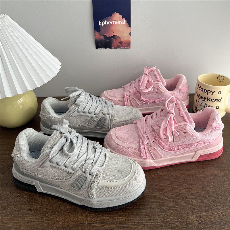 粉色板鞋男设计感小众新款休闲 鞋子秋冬高级感情侣女潮流运动鞋