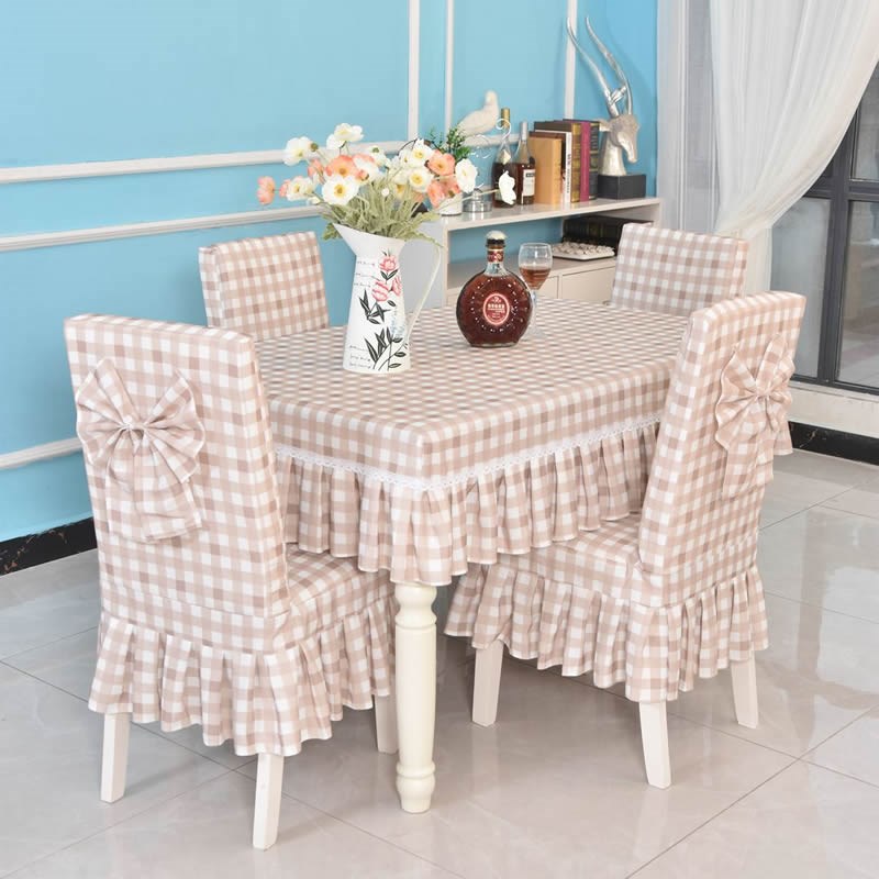 新款简约现代小方格桌椅套罩靠背坐垫一体套装布艺餐桌桌布椅子套