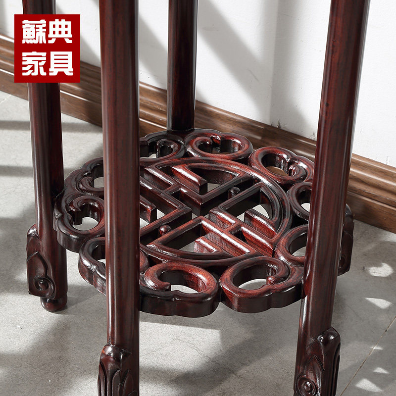 红木家具圆花架双层客厅圆花架实木中式明清仿古花几中国风酸枝木
