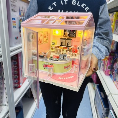 DIY大城小镇温馨卧室迷你厨房奶茶商店场景小屋拼装模型积木玩具