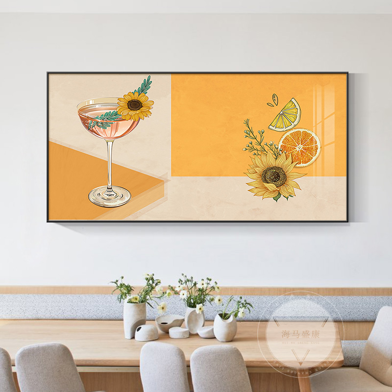酒杯水果餐厅装饰画现代简约饭厅歺厅挂画厨房餐桌背景墙壁画图片