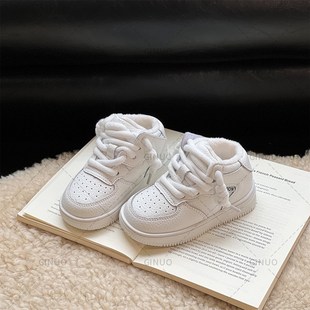 休闲男童加绒高帮板鞋 软底儿童小白鞋 女宝宝秋冬运动鞋 2240码