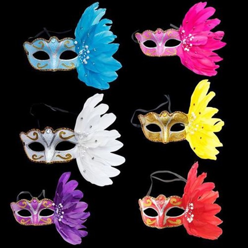 万圣节面具成人女化妆舞会装扮道具表演演出半脸面具侧边羽毛面具