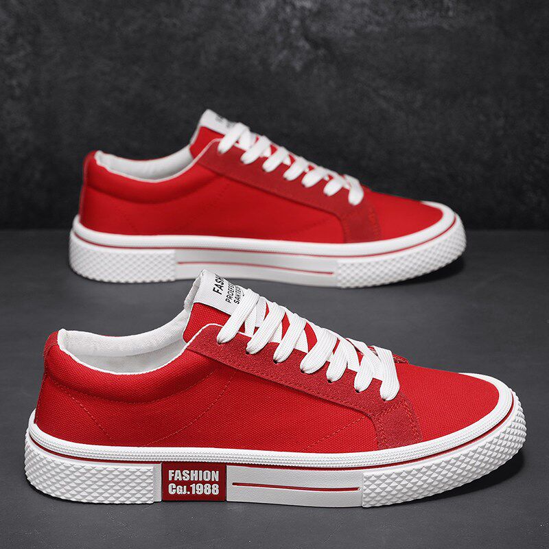红色帆布鞋男2024新款夏季百搭透气防臭布鞋男款休闲运动平底板鞋