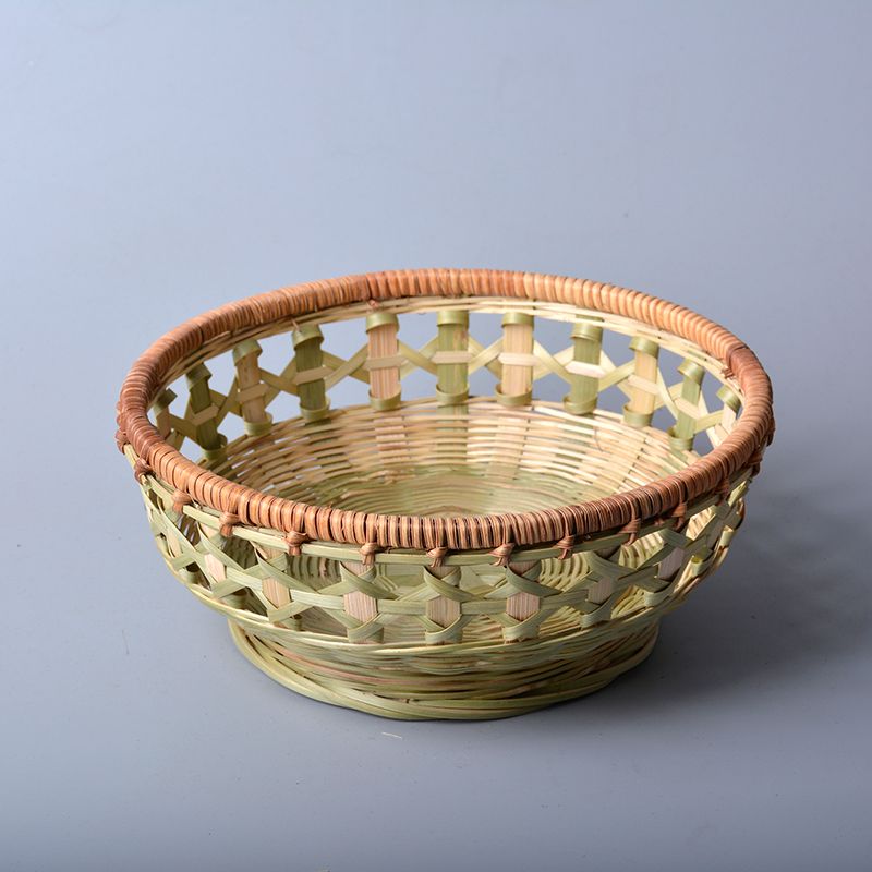 竹编圆形水果篮家用客厅收纳筐手工编织藤编鸡蛋筐馒头筐竹篮竹筐