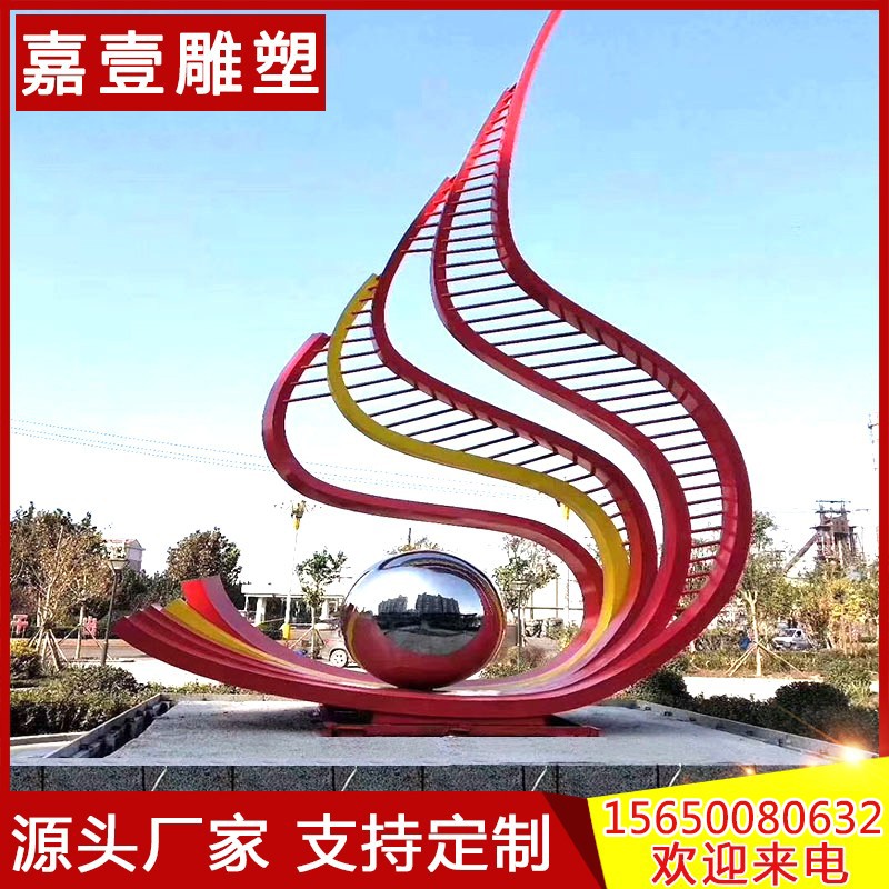 不锈钢雕塑定制玻璃钢大型月亮鹿景观铸铜圆环钢结构廊架校园浪花