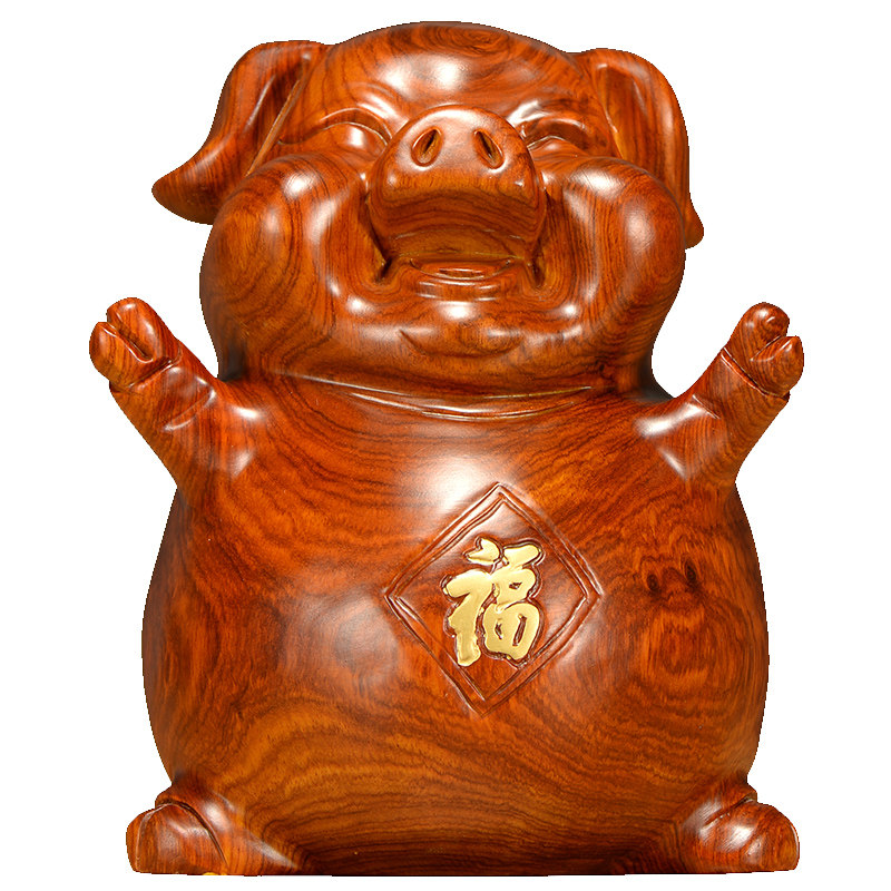 花梨木雕猪宝宝摆件新年装饰幸运猪福猪客厅摆设生肖猪红木工艺品