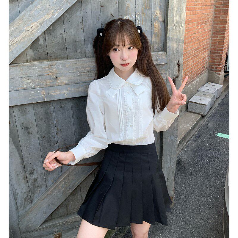 风禾jk衬衫长袖风琴褶制服基础款B日系学院风白衬衣女东京岁时记J