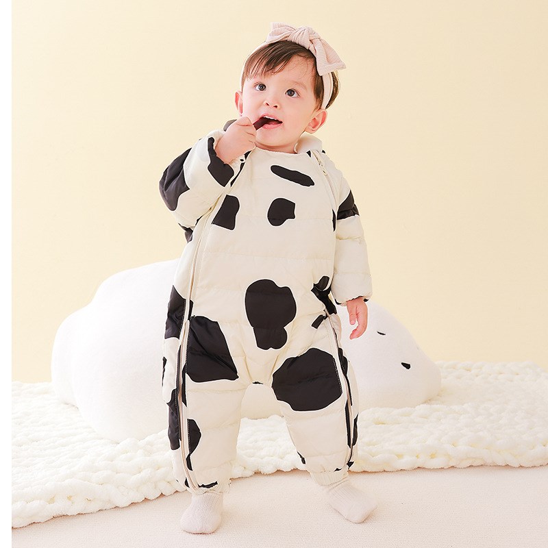 婴儿连体衣宝宝羽绒服小童抱衣红蓝羽绒爬服加厚新生儿哈衣套装冬