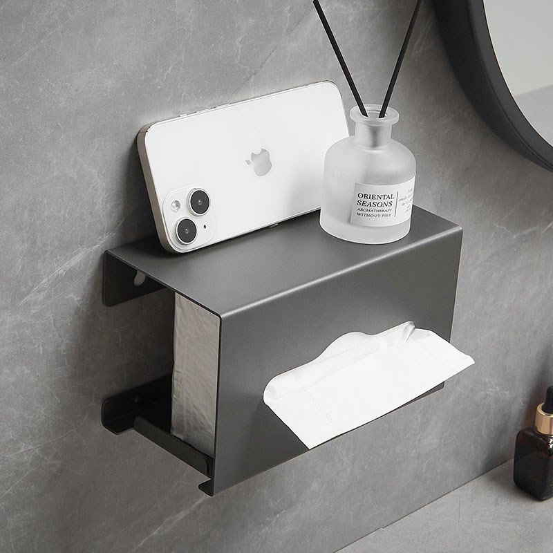 枪灰色不锈钢免打孔纸巾盒卫生间壁挂式手纸盒抽纸厕所卷纸置物架