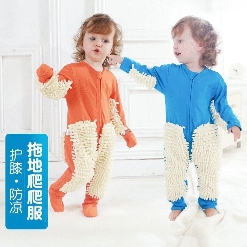 婴儿爬行服宝宝拖地爬爬服连体哈衣防脏擦地罩衣拖把服春夏季薄款