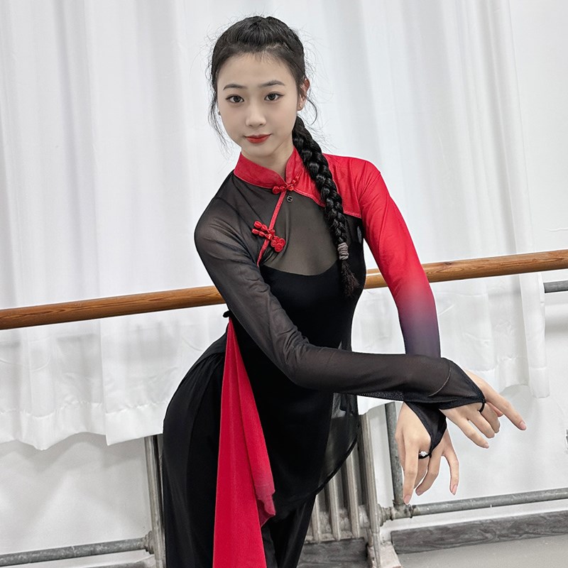 胶州秧歌舞蹈服民族艺考表演服y装飘逸扇子舞古典舞纱衣身韵练功