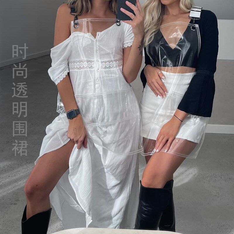 夏季时尚透明防水围裙剪发师美发店大工烫染师工作服助理背带围裙