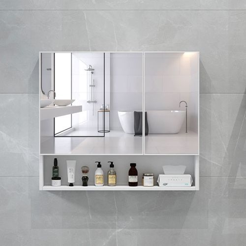 铝合金浴室镜柜双开门小户型防水80高卫生L间置物柜厕所挂墙式吊