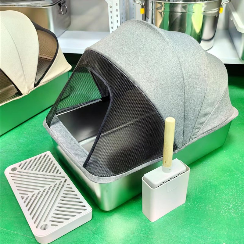 全封闭布罩式猫砂盆防外溅易清洗大号加宽加深宠物不锈钢猫砂盆