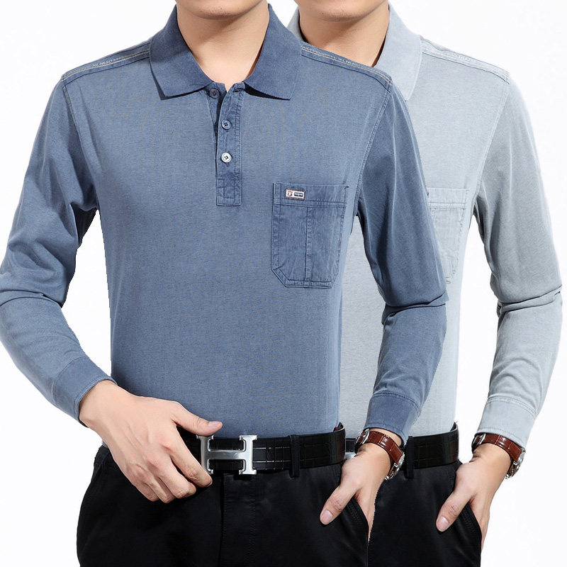 中年男士长袖T恤夏季薄款4050岁爸爸春秋装宽松中老年体恤衫