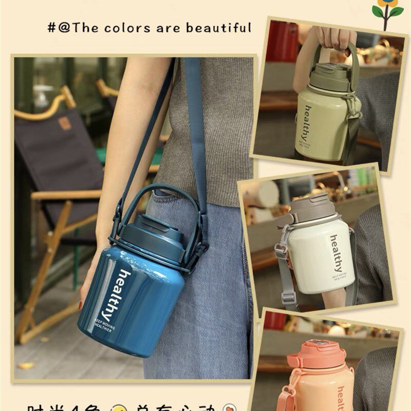 316不锈钢保温杯1000毫升双饮高颜值水杯 便携户外水壶学生杯