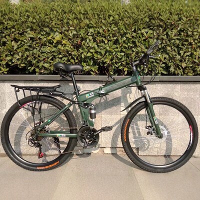 折叠山地自e行车26寸24寸折叠山地车双减震双碟刹带后座能带人单