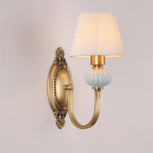 全铜美式壁灯客厅双头壁灯卧室床头G单头背景墙壁灯陶瓷铜壁灯