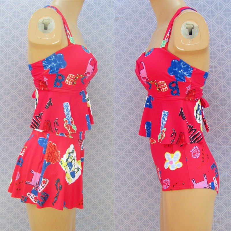 泳衣女三件套分体裙式大胸钢托聚拢保守遮肚显瘦温泉大码E杯泳装