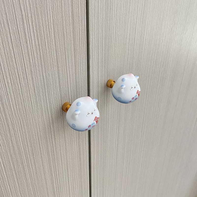 蓝色儿童房拉手男l孩可爱猫咪现代衣柜门橱柜子抽屉动物小把手单
