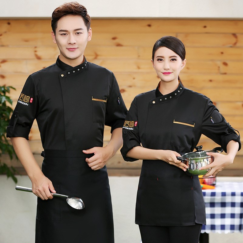 厨师工作服男女长袖秋冬个性酒店餐饮西餐行政总厨烘焙厨师服长袖