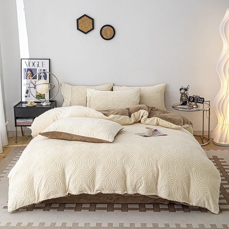 24年秋冬新款7D雕花绒四件套高克重双人床精品保暖绒套件床上用品