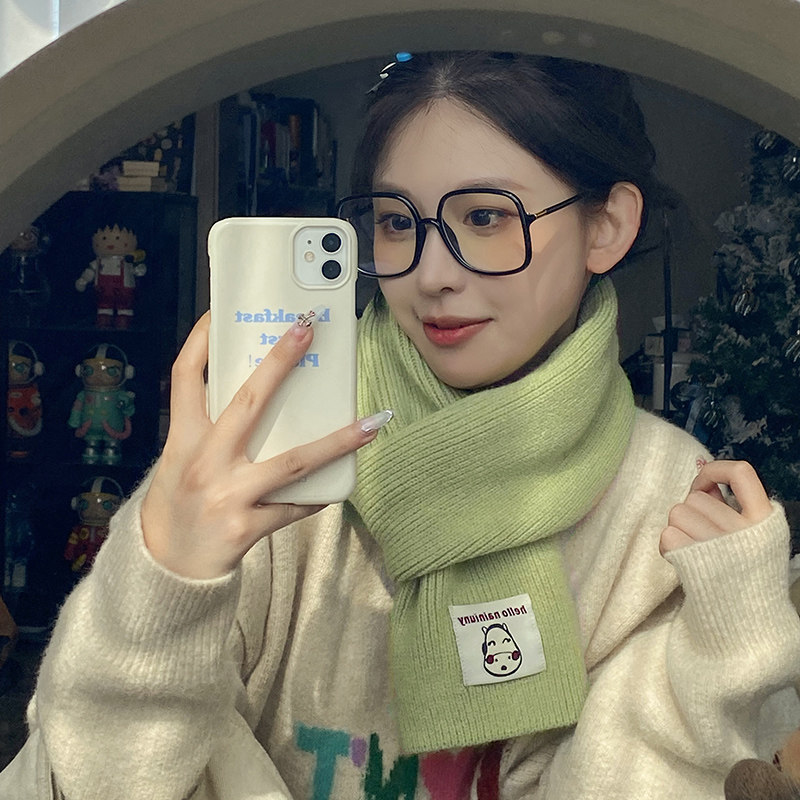 吴皮皮定制 韩代新款围巾女秋冬季韩版百搭可爱T少女学生护颈围脖