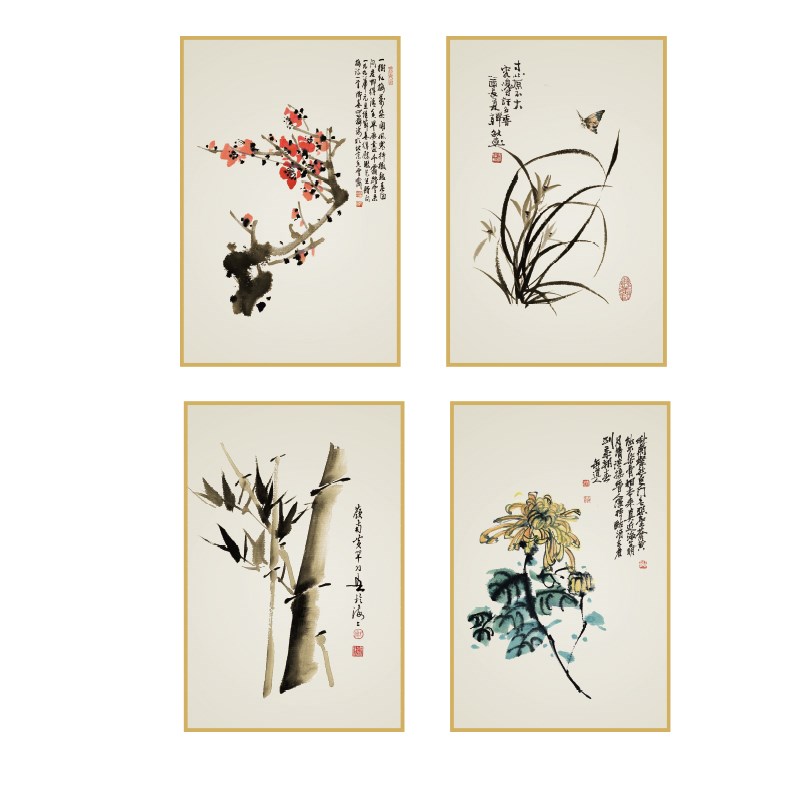 梅兰竹菊贴纸敬养老年院传统文化墙面装饰活动室中心背景摆件壁画