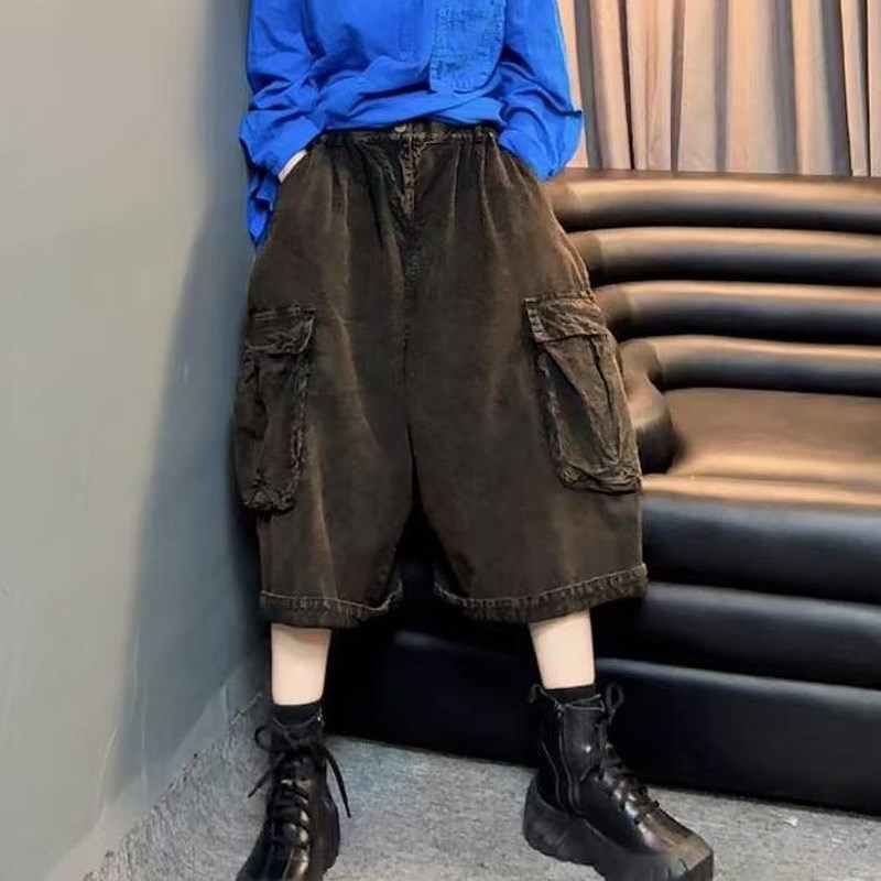 春季爆款时尚百搭洋气个性老布裤显瘦韩版宽松休闲七分工装裤女潮