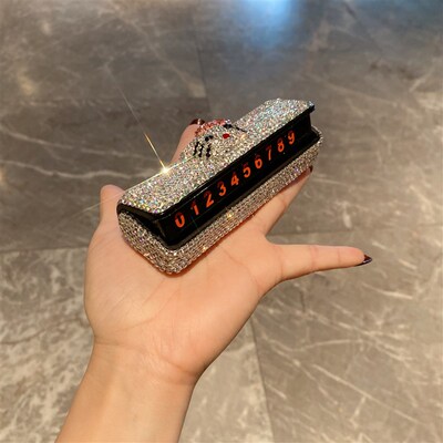 卡通可爱kt猫汽车摆件r网红镶钻车载临时停车号码牌高档移车电话