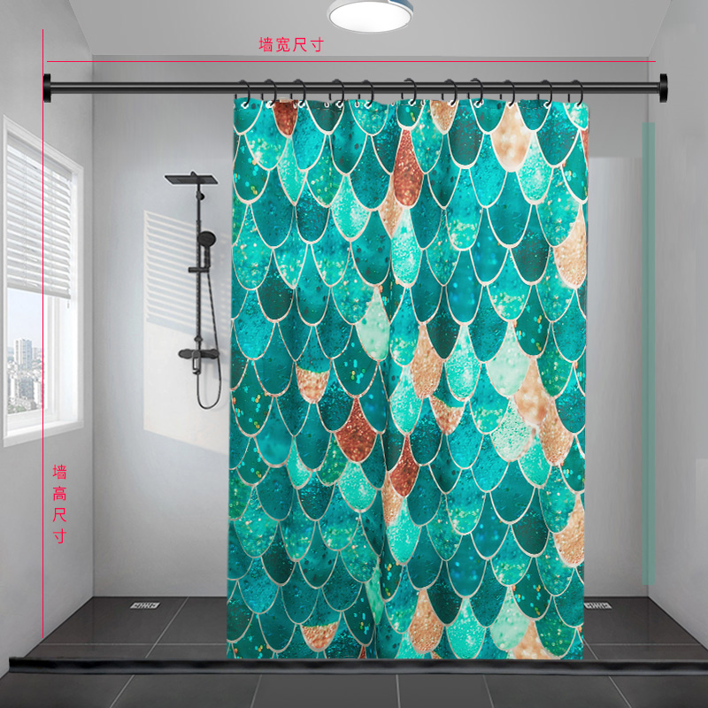 卫生间浴帘加厚防水布美式淋浴房磁性防霉帘子弧形免打孔高档浴帘