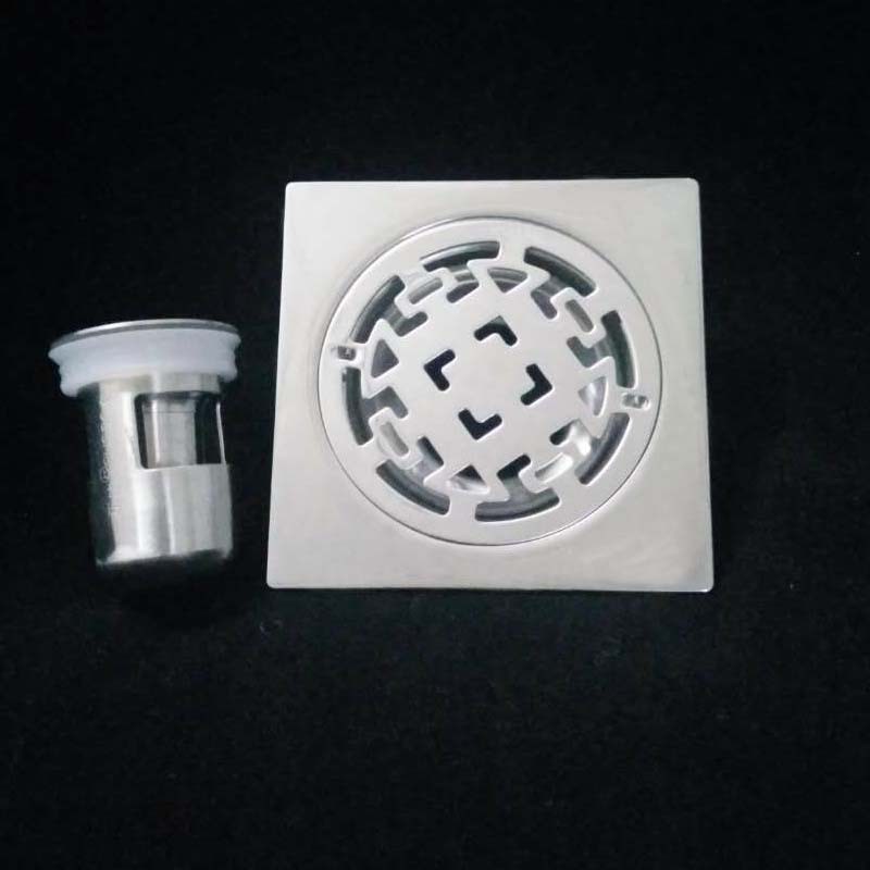 304不锈钢e地漏排污防溢水深水封芯地漏2厘厚dn50管边长10厘米亮