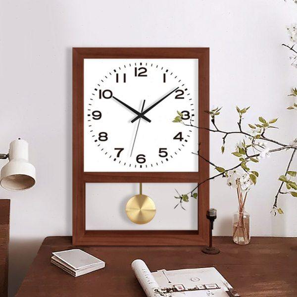 日式复古实木钟表家用客厅方形座钟北欧挂钟艺术台式摆件摇摆时钟,家居饰品,挂钟,淘宝优惠券,粉丝福利购,淘宝优惠卷