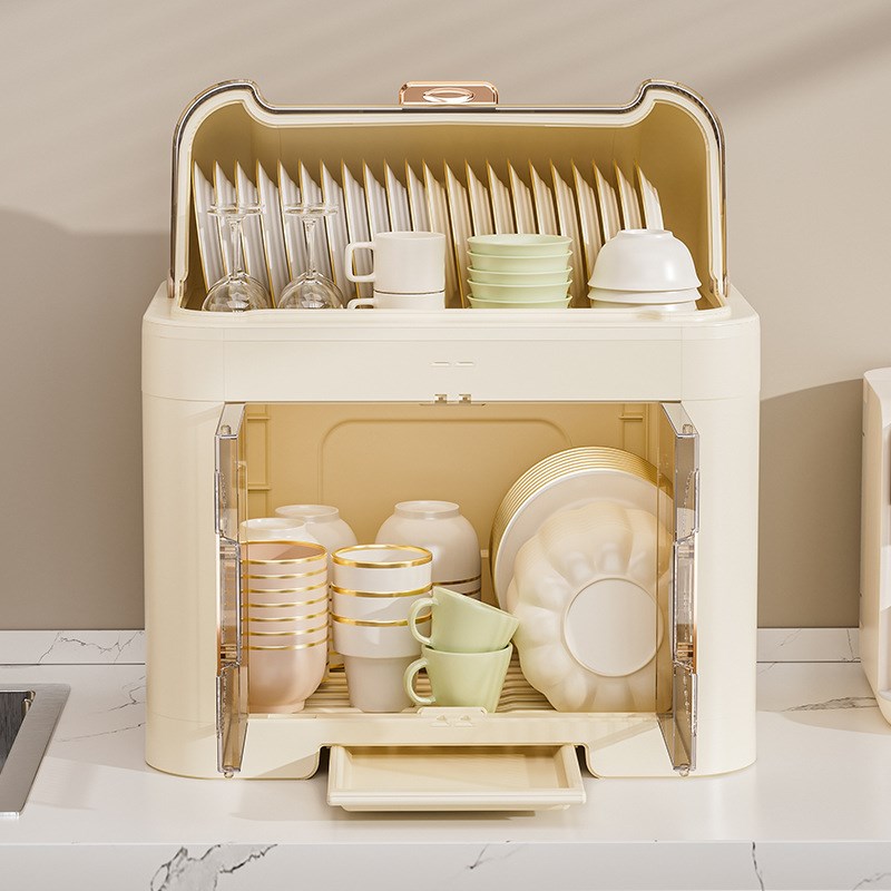 家用厨房碗架可沥水带盖双层餐具碗筷多功能N塑料碗筷收纳盒置物