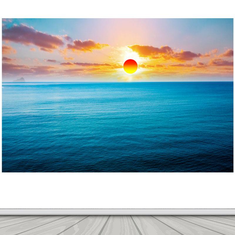 大海海景画客厅沙发背景墙海上日出蓝色海水装饰画海报自粘贴纸画